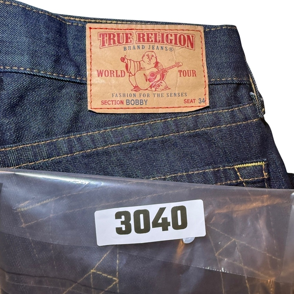 True Religion Bobby Jeans Mens 32 Dark Wash Straight Leg Horseshoe Stitching - Picture 13 of 13